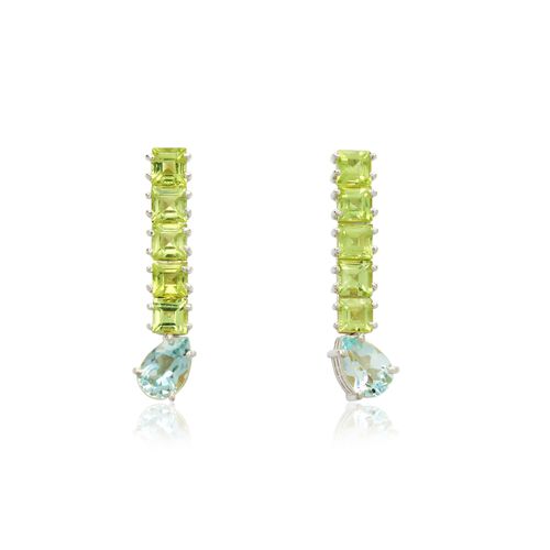 Brincos Unique de Ouro Branco 18k com Topázios Sky e Peridotos