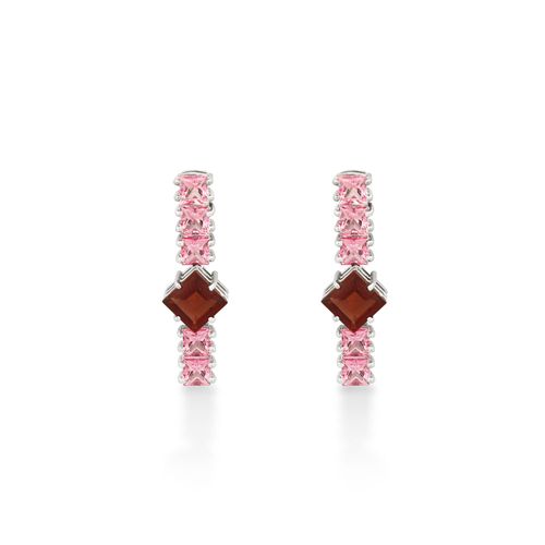 Brincos Unique de Ouro Branco 18k com Topázios Rosa e Granadas