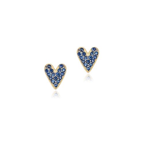 Brincos Let's Love Coração de Ouro 18k com Safiras
