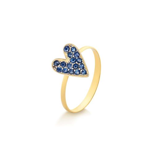 Anel Let's Love Coração de Ouro 18k com Safiras