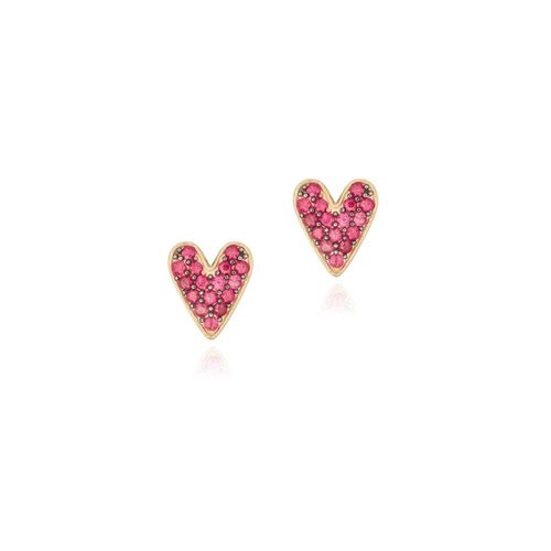 Brincos Let's Love Coração de Ouro 18k com Rubis
