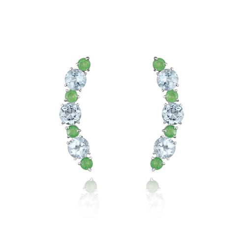 Brincos Floratta Ear Cuff de Ouro Branco 18k com Pedras Brasileiras