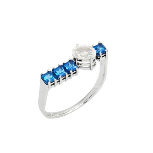 Anel Unique de Ouro Branco 18k com Topázios Kashimir e Pedra da Lua
