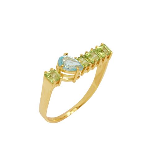 Anel Unique de Ouro 18k com Topázios Sky e Peridoto