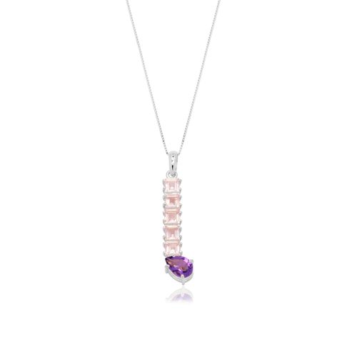 Pingente Unique de Ouro Branco 18k com Quartzos Rosa e Ametista