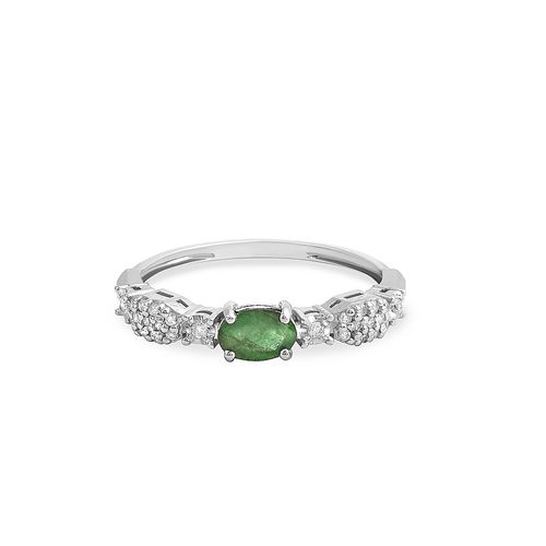 Anel Essência G de Ouro Branco 18k com Esmeralda e Diamante