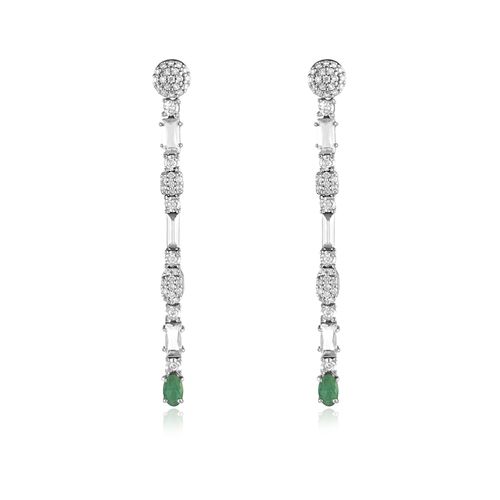 Brincos Essência de Ouro Branco 18k com Topázio Branco, Esmeralda e Diamante