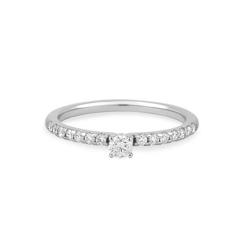 Anel Solitário Marry Me de Ouro Branco 18k com Diamantes 10 Pts