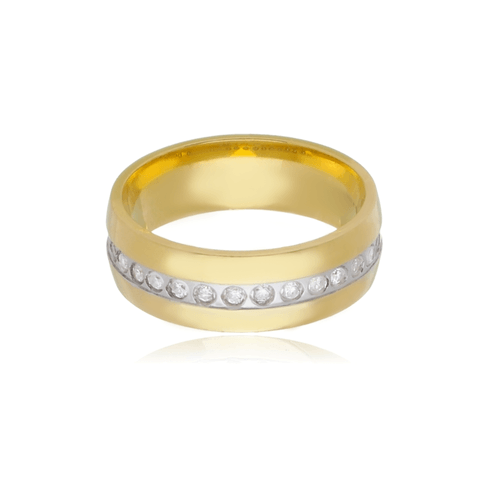 Aliança de Ouro Amarelo 18k Anatômica com Diamantes