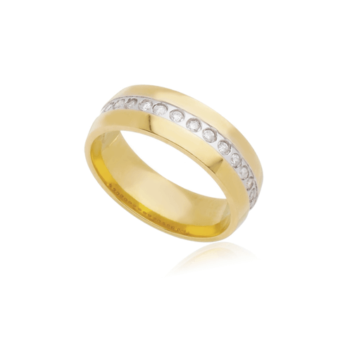 Aliança de Ouro Amarelo 18k Anatômica com Diamantes