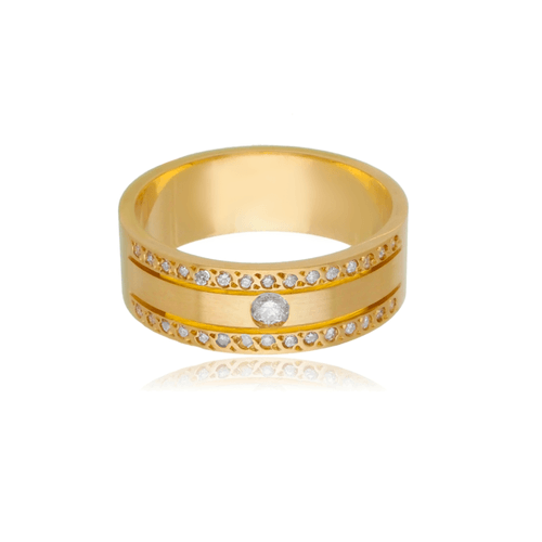 Aliança de Ouro 18k Reta 6mm com Diamantes
