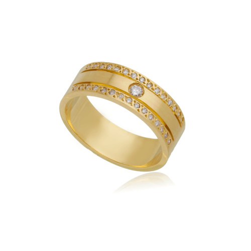 Aliança de Ouro 18k Reta 6mm com Diamantes