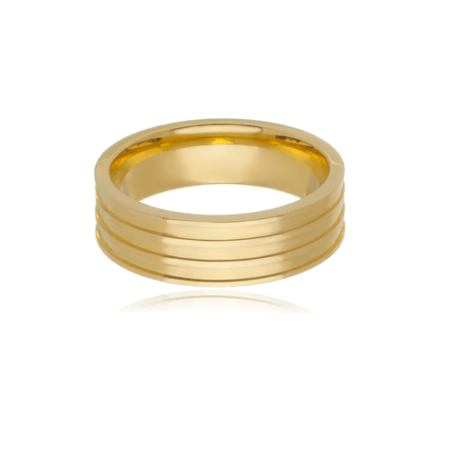 Aliança de Ouro Amarelo 18k Reta com Frisos
