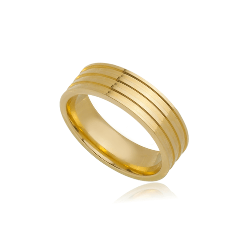 Aliança de Ouro Amarelo 18k Reta com Frisos