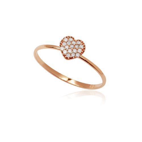 Anel de Coração de Ouro Rosé 18k com Diamantes