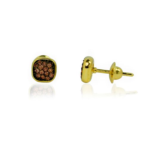 Brincos Quadrados de Ouro 18k com Diamantes Chocolate