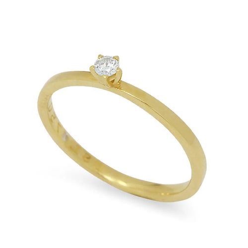 Anel Solitário de Ouro 18k com Diamante de 6 pontos