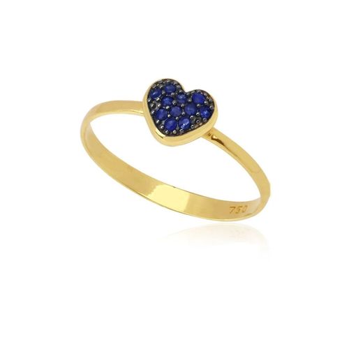 Anel Mini Pavê Coração de Ouro 18k com Safiras