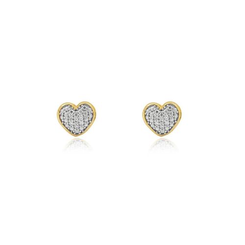 Brincos Mini Pavê Coração de Ouro Amarelo 18k com Diamantes