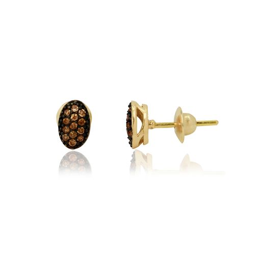 Brincos Pavê Oval de Ouro 18k com Diamantes Chocolate