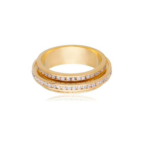 Aliança Saturno de Ouro Amarelo 18k com Diamantes