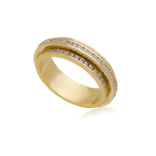 Aliança Saturno de Ouro Amarelo 18k com Diamantes