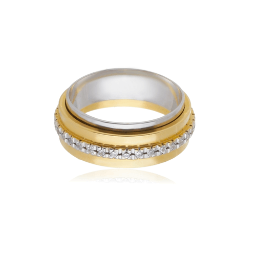 Aliança Saturno Duas Cores de Ouro 18k com Diamantes