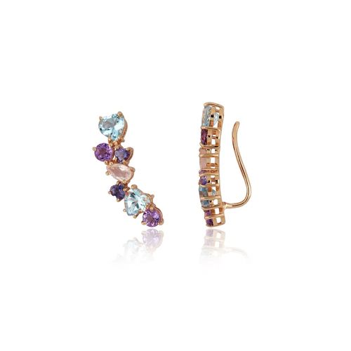 Brincos Ear Cuff Love Blend em Ouro Rosé 18k com Mix de Pedras Brasileiras