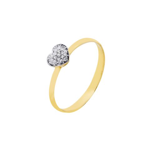 Anel Coração Pequeno de Ouro Amarelo 18k com Diamantes