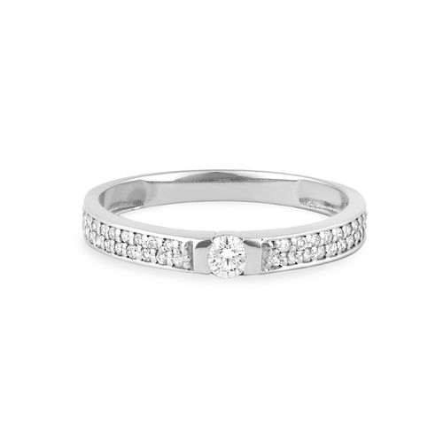 Anel Solitário Marry Me G de Ouro Branco 18k com Faixa de Diamantes