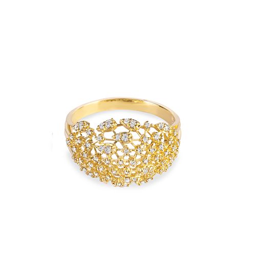 Anel Encanto P de Ouro 18k com Diamantes Flocados