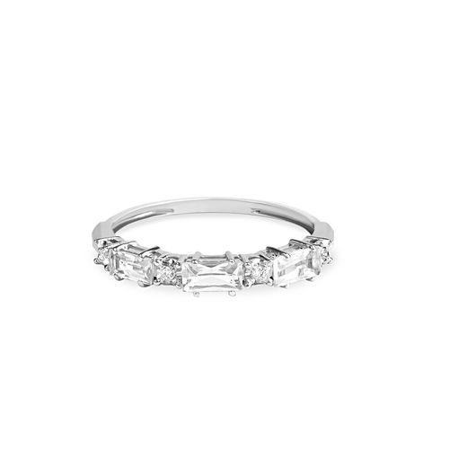 Anel Essência P de Ouro Branco 18k com Topázio Branco e Diamante