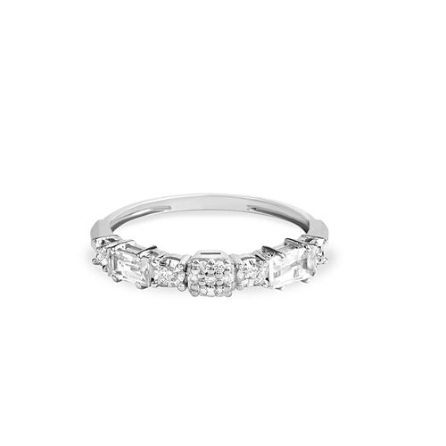 Anel Essência M de Ouro Branco 18k com Topazio Branco e Diamante