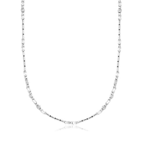 Colar Essência de Ouro Branco 18k com Topázio Branco e Diamantes