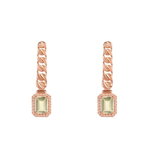 Brincos Aurora P de Ouro Rosé 18k com Prasiolita e Diamante Chocolate
