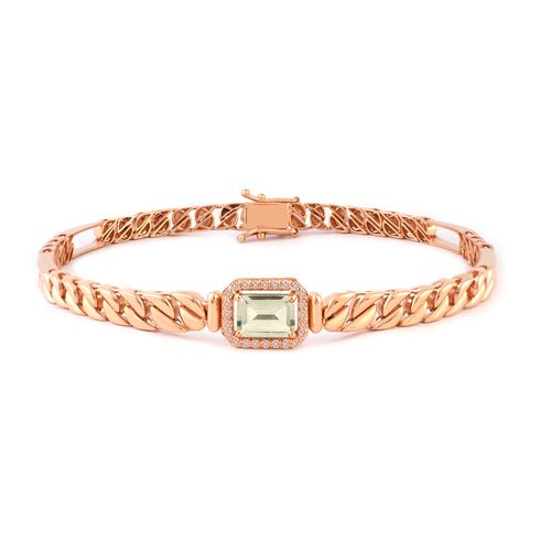 Pulseira Aurora de Ouro Rosé 18k com Prasiolita e Diamantes Chocolate