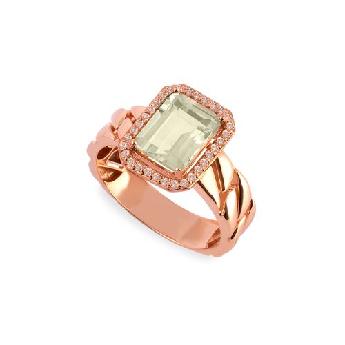 Anel Aurora de Ouro Rosé 18k com Prasiolita e Diamante Chocolate