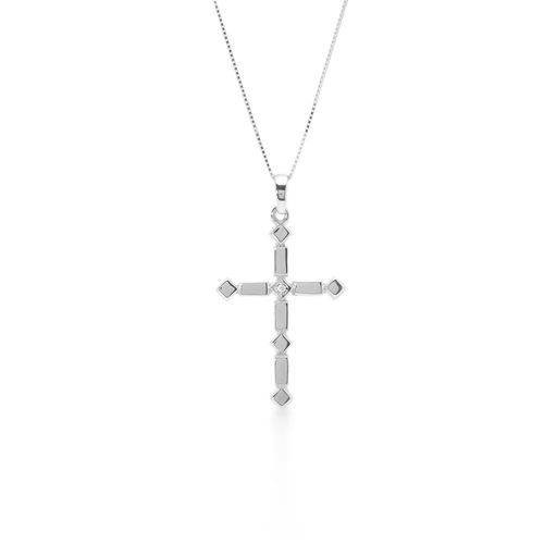 Pingente Allegro Cruz P de Ouro Branco 18k com Diamantes