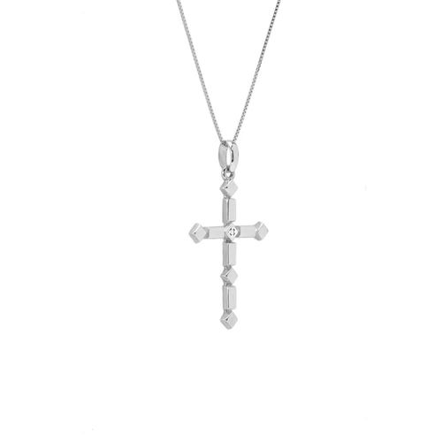 Pingente Allegro Cruz P de Ouro Branco 18k com Diamantes