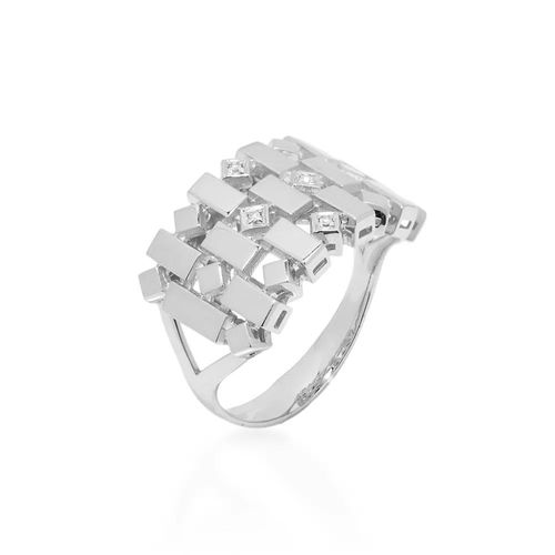 Anel Allegro Triplo Losango de Ouro Branco 18k com Diamantes
