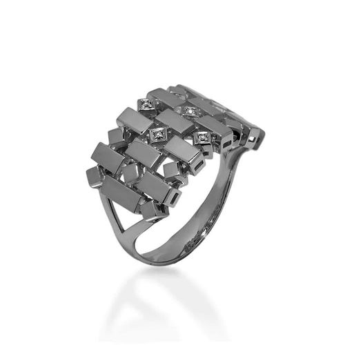 Anel Allegro Triplo Losango de Ouro Negro 18k com Diamantes