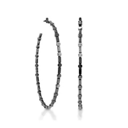 Brincos Allegro de Argola G Cruz de Ouro Negro 18k com Diamantes