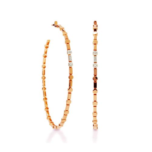 Brincos Allegro de Argola G Cruz de Ouro Rosé 18k com Diamantes