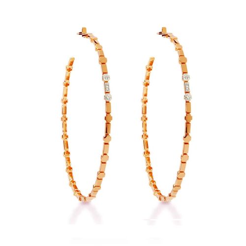 Brincos Allegro de Argola G Cruz de Ouro Rosé 18k com Diamantes