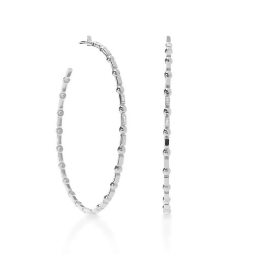 Brincos Allegro de Argola G Bolinhas de Ouro Branco 18k com Diamantes