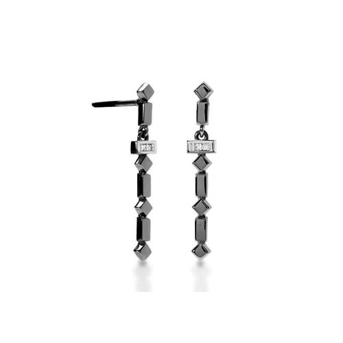 Brincos Allegro Retângulo de Ouro Negro com Diamantes