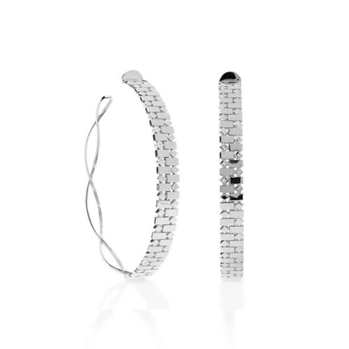Brincos Allegro de Argola G Losangos de Ouro Branco 18k com Diamantes
