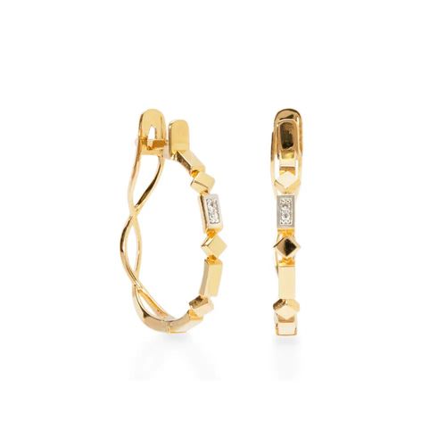 Brincos Allegro de Argola Retângulo de Ouro 18k com Diamantes