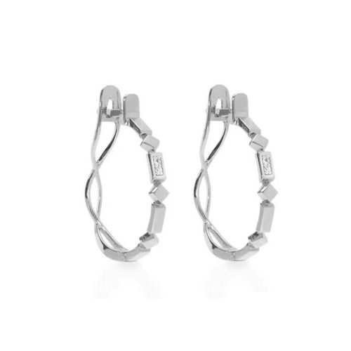 Brincos Allegro de Argola Retângulo de Ouro Branco 18k com Diamantes