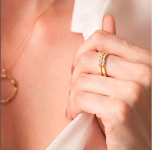 Anel Allegro Fino Bolinhas de Ouro 18k com Diamantes